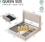 Queen Size Bed Frame Beige Upholstered Tufted Head board