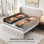 Queen Size Bed Frame Beige Upholstered Tufted Head board