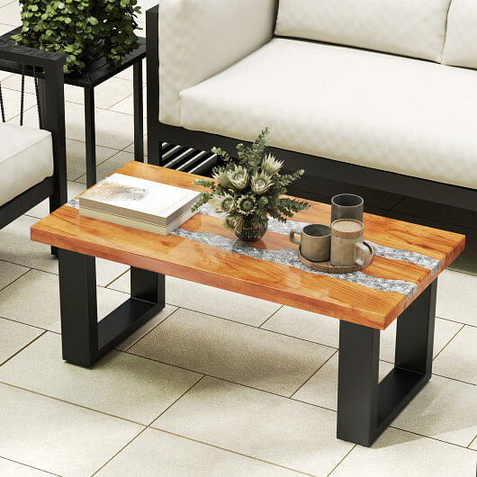 Teak Wood Patio Table with River Feel Epoxy Tabletop