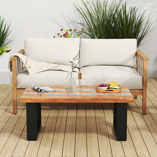 Teak Wood Patio Table with River Feel Epoxy Tabletop