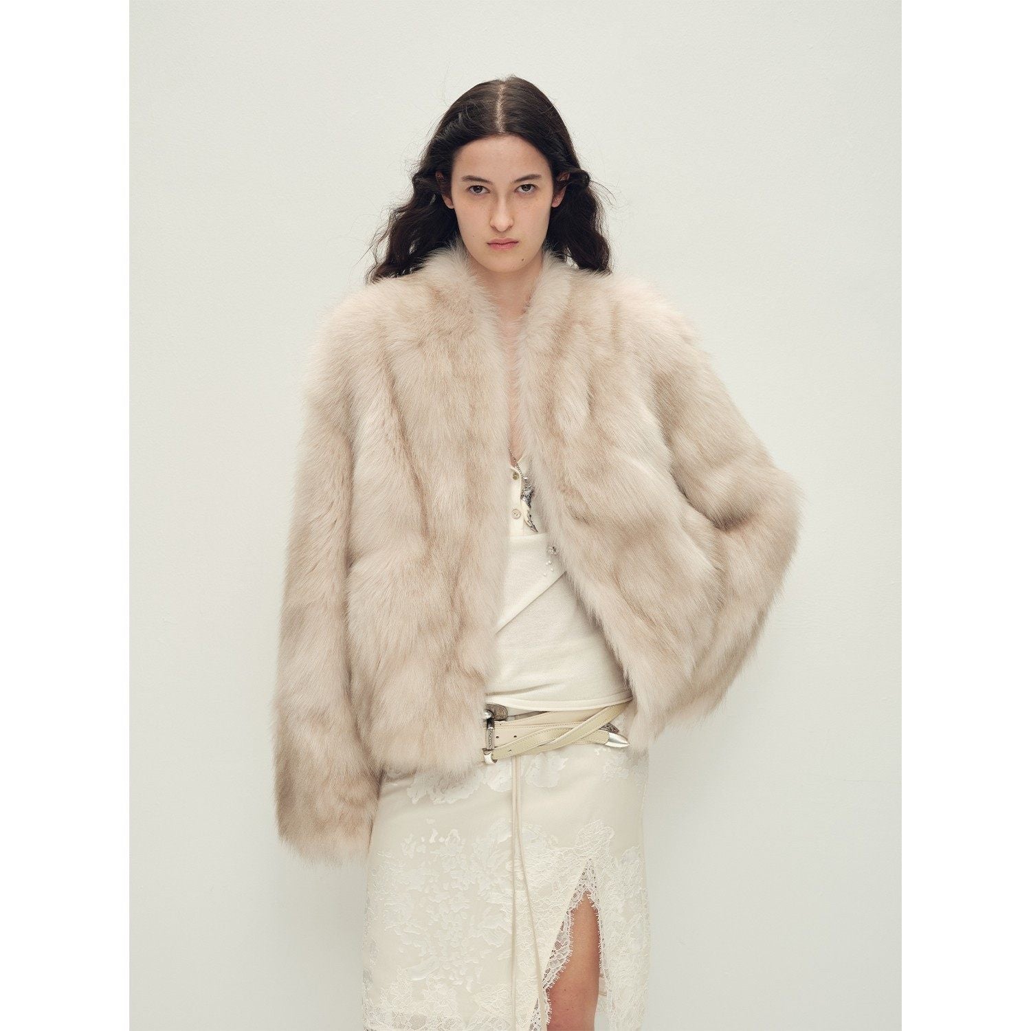 Firelady Fur Women‘s Short Fox Fur Coat | SagaFurs Crown-Grade Ombré Dyed Collar“Chic Sister”