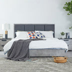 NNEDSZ Queen 4 Pcs Bedroom Suite with Dresser Fabric Upholstery MDF Combination of Black & Cement Colour