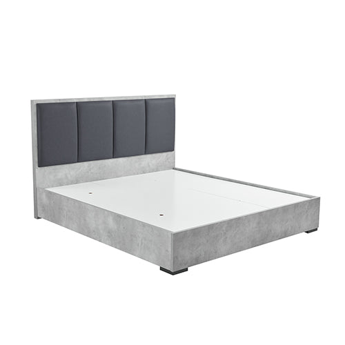 NNEDSZ Queen 4 Pcs Bedroom Suite with Dresser Fabric Upholstery MDF Combination of Black & Cement Colour