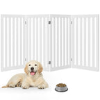 Folding 4-Panel Dog Gate Pet Fence in White Wood Finish