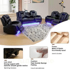 Black Power Air Leather Recliner Sofa Set With LED Lights