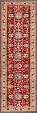 Canvello Kazak Hand-Knotted Lamb's Wool Area Rug- 3'1" X 9'7"