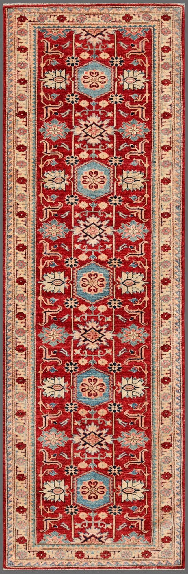 Canvello Kazak Hand-Knotted Lamb's Wool Area Rug- 3'1" X 9'7"