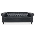 Black PU Rolled Arm Chesterfield Three Seater Sofa