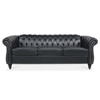 Black PU Rolled Arm Chesterfield Three Seater Sofa
